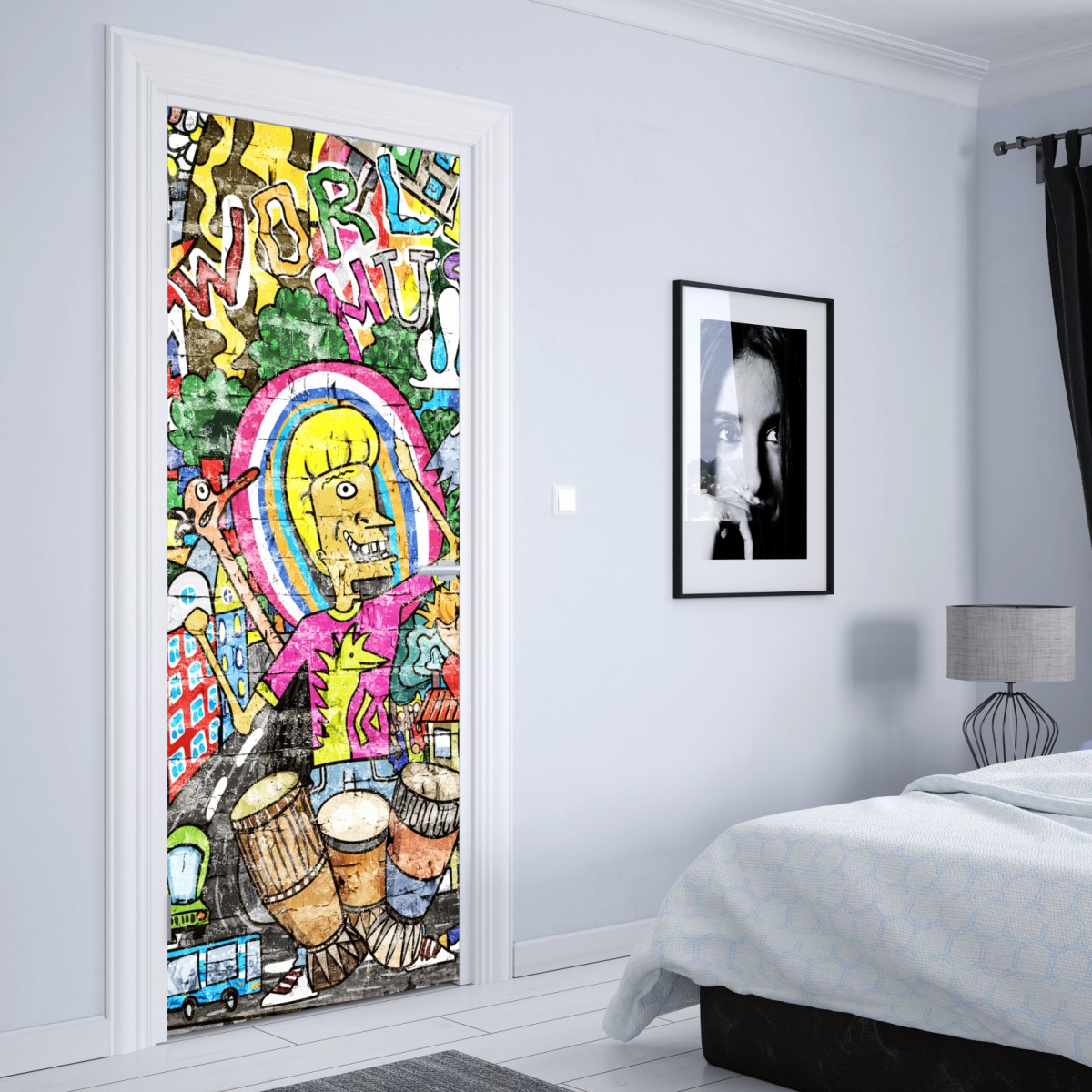 Naklejka na drzwi kolorowy mural uliczny – Wallissimo® Naklejka na drzwi kolorowy mural uliczny – Wallissimo®