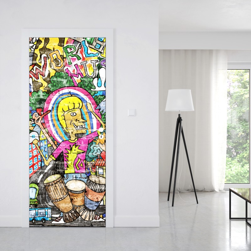 Naklejka na drzwi kolorowy mural uliczny – Wallissimo® Naklejka na drzwi kolorowy mural uliczny – Wallissimo®