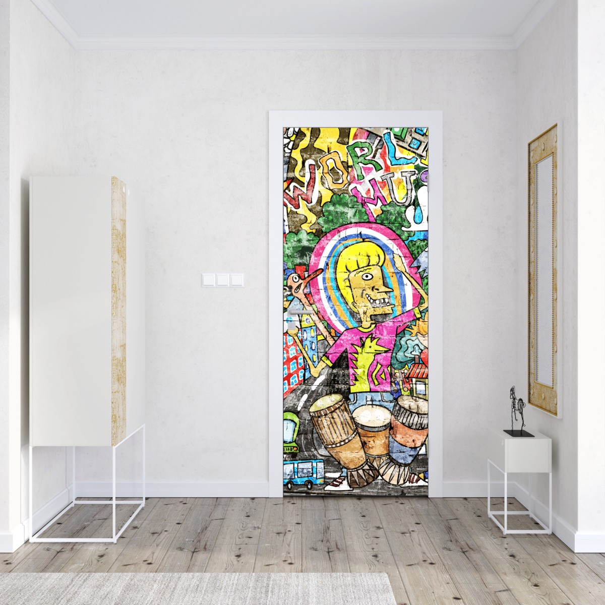 Naklejka na drzwi kolorowy mural uliczny – Wallissimo® Naklejka na drzwi kolorowy mural uliczny – Wallissimo®