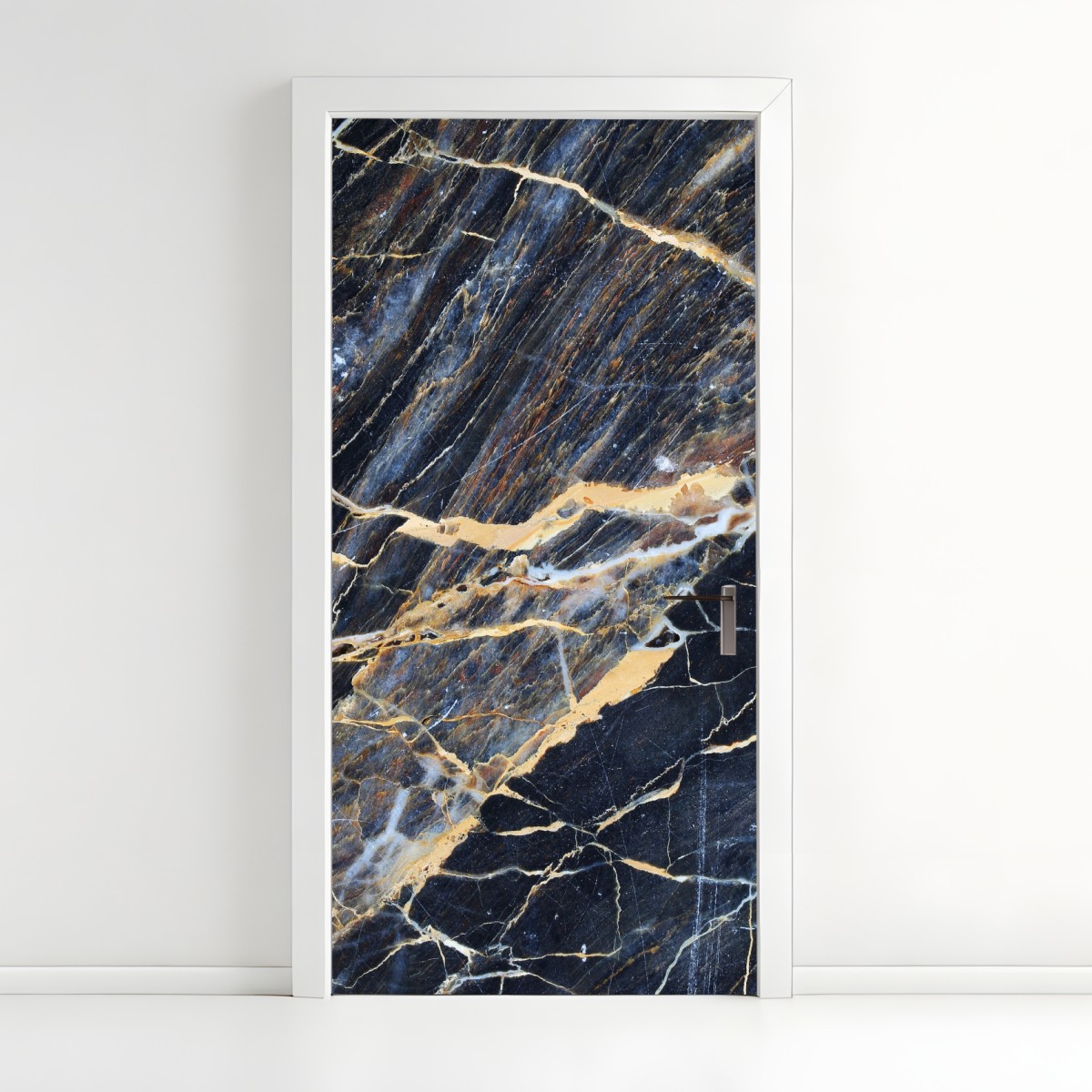 Door sticker dark marble with gold and cream veins