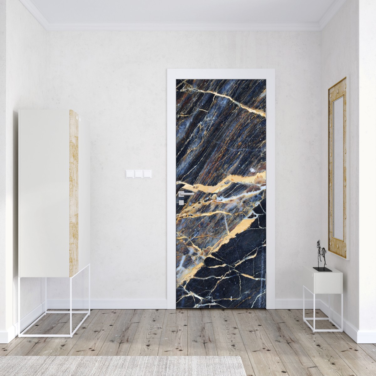 Naklejka na drzwi ciemny marmur ze złotymi i kremowymi żyłami – Wallissimo® Naklejka na drzwi ciemny marmur ze złotymi i kremowymi żyłami – Wallissimo®