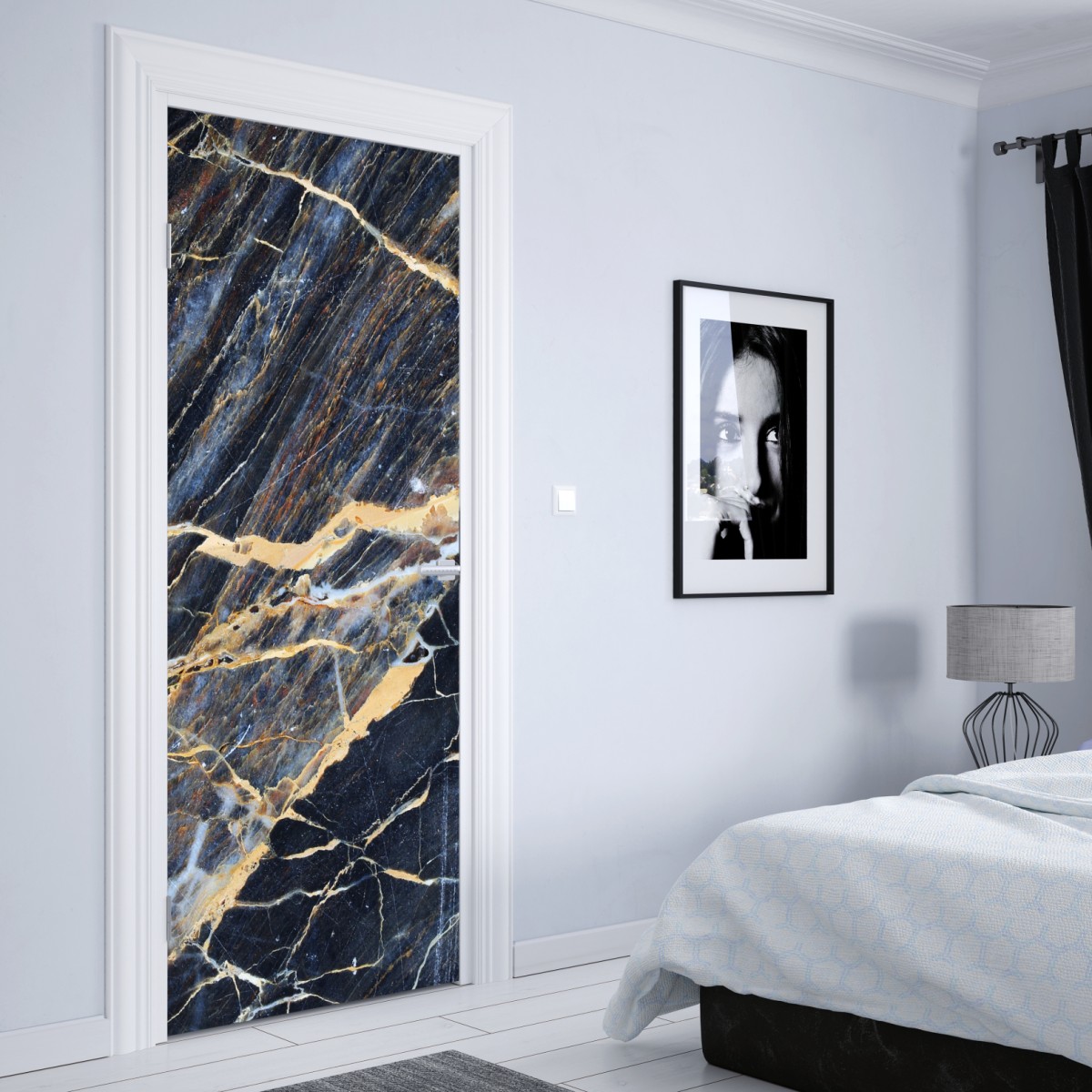 Naklejka na drzwi ciemny marmur ze złotymi i kremowymi żyłami – Wallissimo® Naklejka na drzwi ciemny marmur ze złotymi i kremowymi żyłami – Wallissimo®