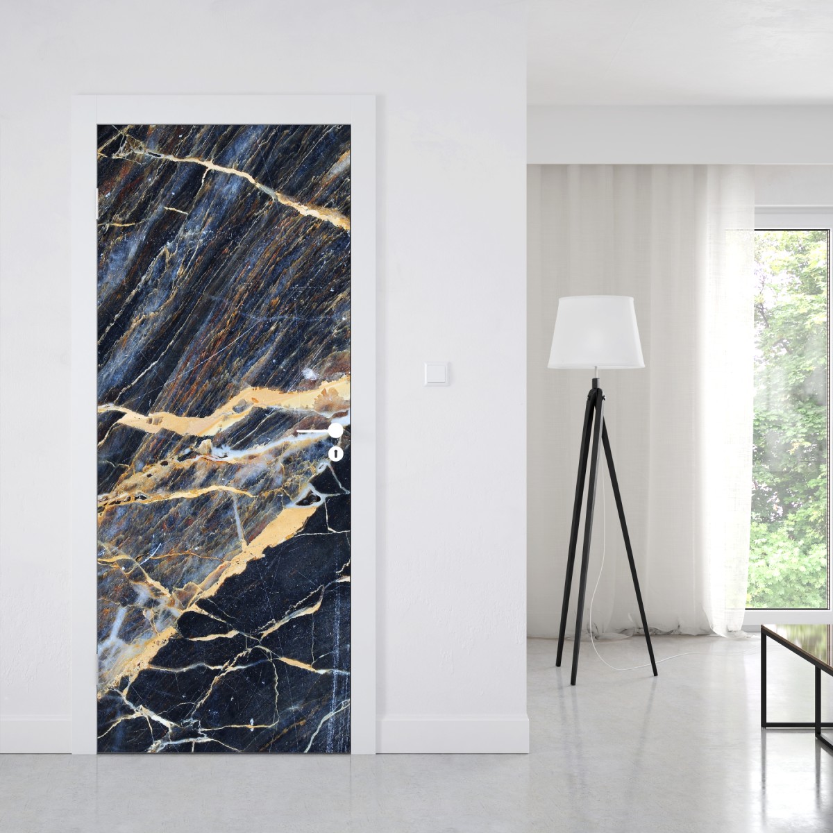 Naklejka na drzwi ciemny marmur ze złotymi i kremowymi żyłami – Wallissimo® Naklejka na drzwi ciemny marmur ze złotymi i kremowymi żyłami – Wallissimo®