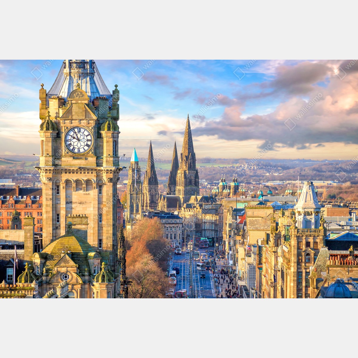 Naklejka na drzwi Edynburg panorama z zamkiem i wieżą zegarową – Wallissimo® Naklejka na drzwi Edynburg panorama z zamkiem i wieżą zegarową – Wallissimo®