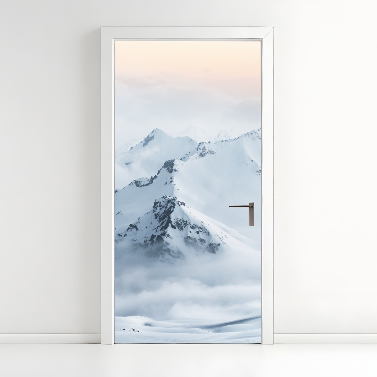 Door sticker snowy peaks of the Caucasus at dawn