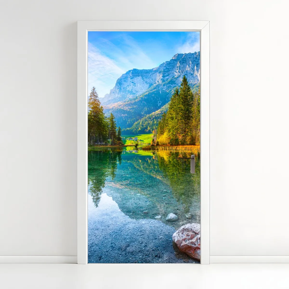 Naklejka na drzwi jezioro Hintersee jesienny zachód i odbicie – Wallissimo® Naklejka na drzwi jezioro Hintersee jesienny zachód i odbicie – Wallissimo®