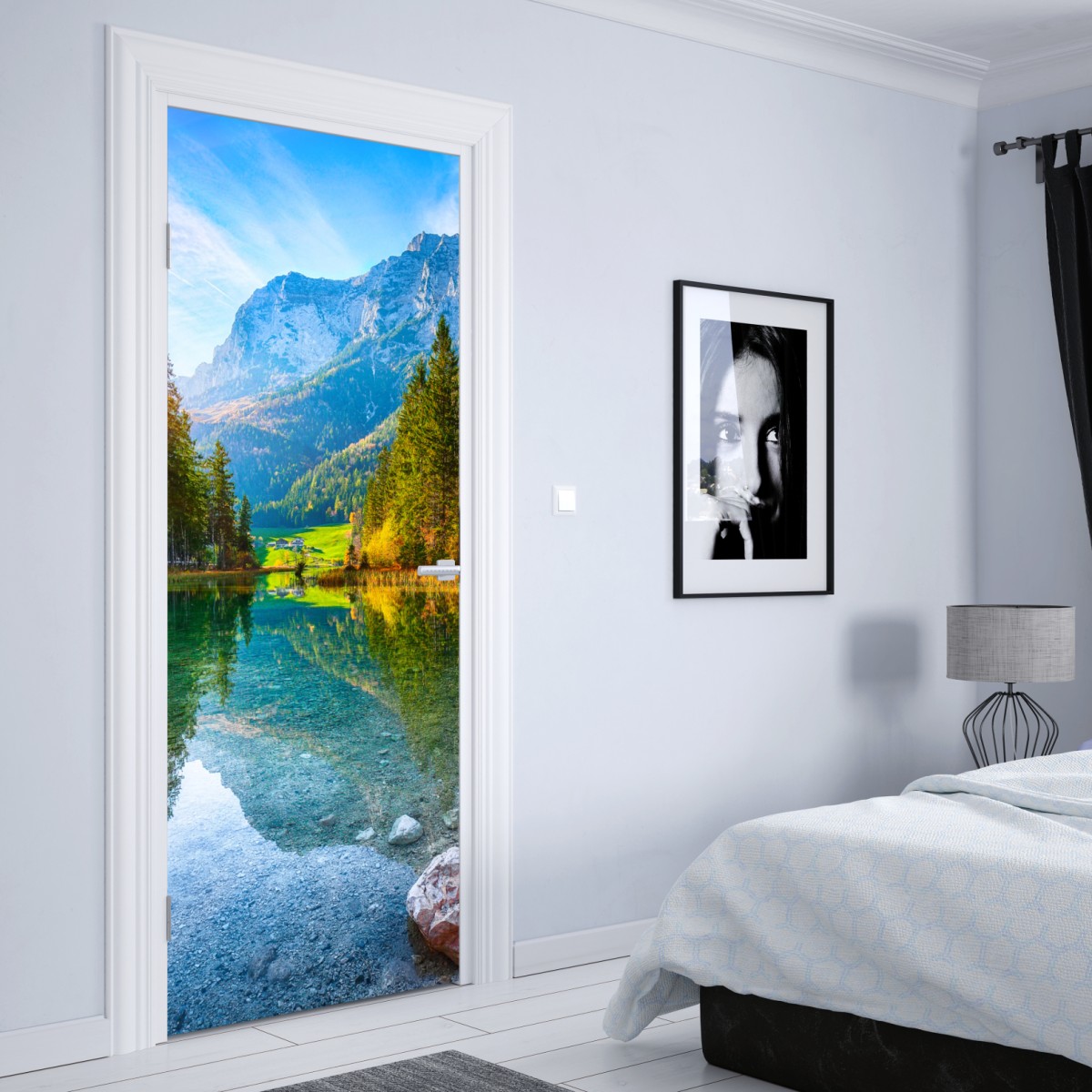 Naklejka na drzwi jezioro Hintersee jesienny zachód i odbicie – Wallissimo® Naklejka na drzwi jezioro Hintersee jesienny zachód i odbicie – Wallissimo®