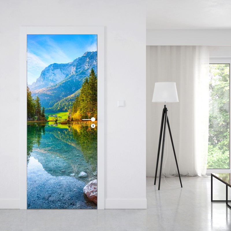 Naklejka na drzwi jezioro Hintersee jesienny zachód i odbicie – Wallissimo® Naklejka na drzwi jezioro Hintersee jesienny zachód i odbicie – Wallissimo®