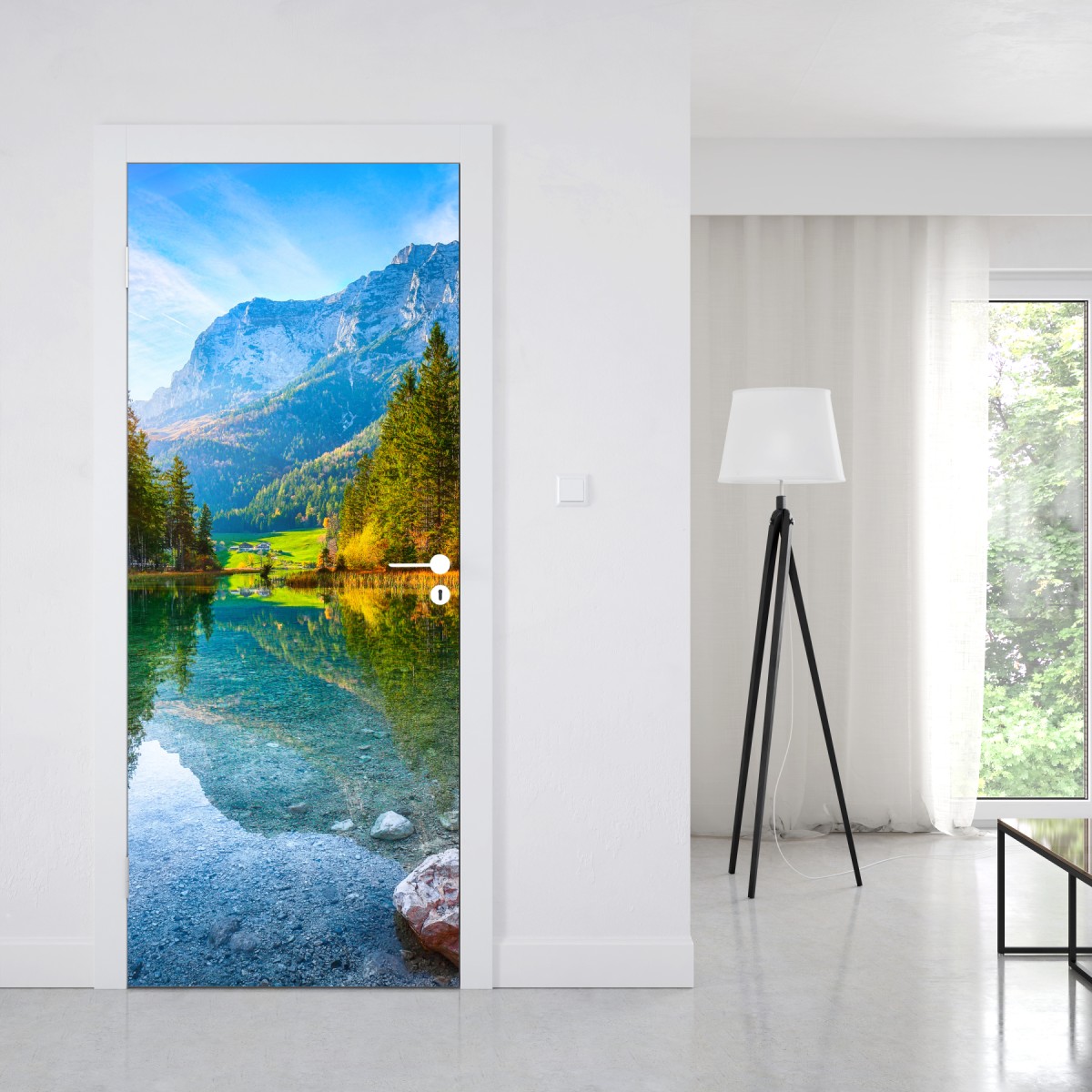 Naklejka na drzwi jezioro Hintersee jesienny zachód i odbicie – Wallissimo® Naklejka na drzwi jezioro Hintersee jesienny zachód i odbicie – Wallissimo®