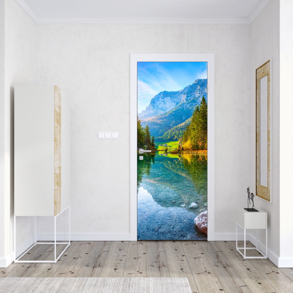 Naklejka na drzwi jezioro Hintersee jesienny zachód i odbicie – Wallissimo® Naklejka na drzwi jezioro Hintersee jesienny zachód i odbicie – Wallissimo®