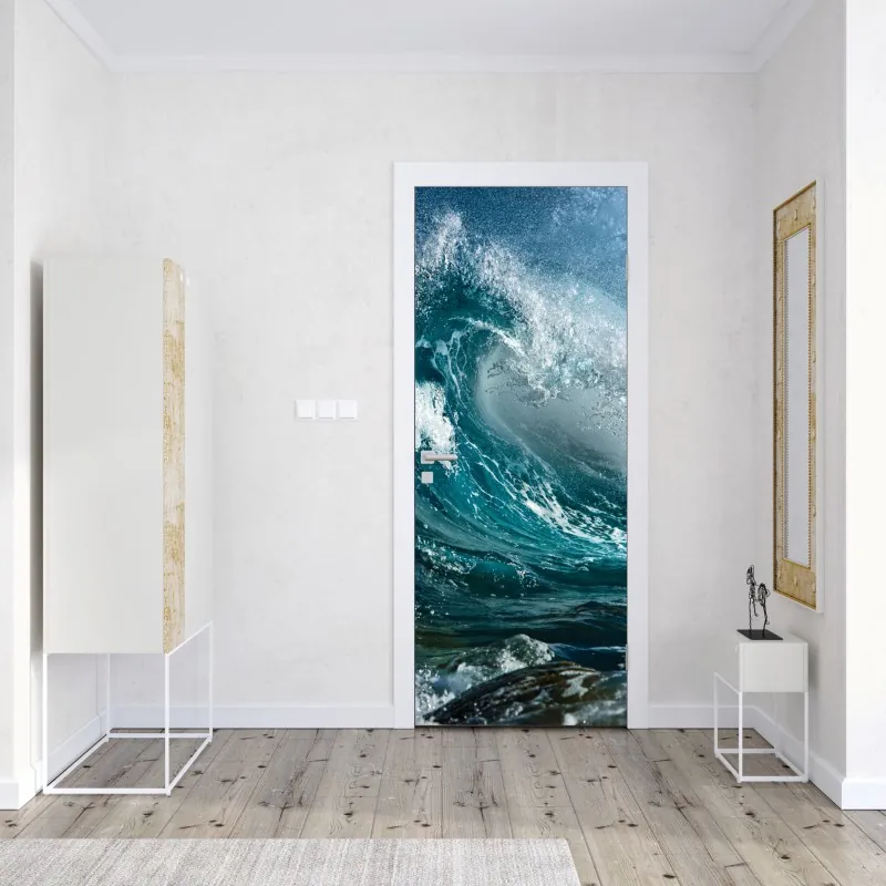 Naklejka na drzwi wzór damaskowy w odcieniach złota i granatu – Wallissimo®