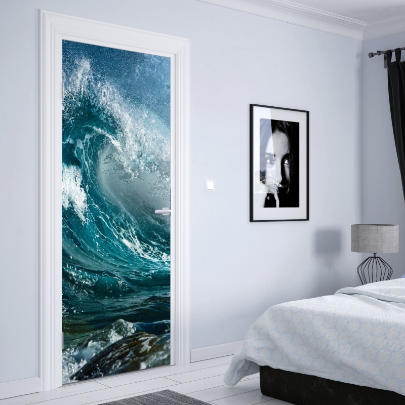 Naklejka na drzwi turkusowa fala oceanu w ruchu – Wallissimo® Naklejka na drzwi turkusowa fala oceanu w ruchu – Wallissimo®