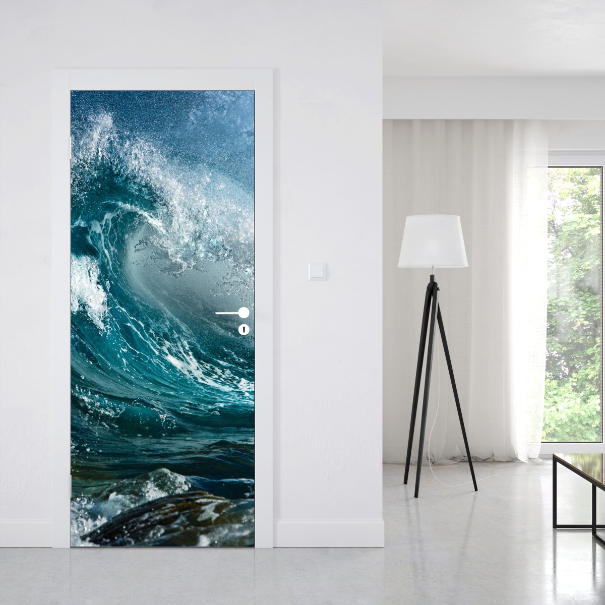 Naklejka na drzwi turkusowa fala oceanu w ruchu – Wallissimo® Naklejka na drzwi turkusowa fala oceanu w ruchu – Wallissimo®