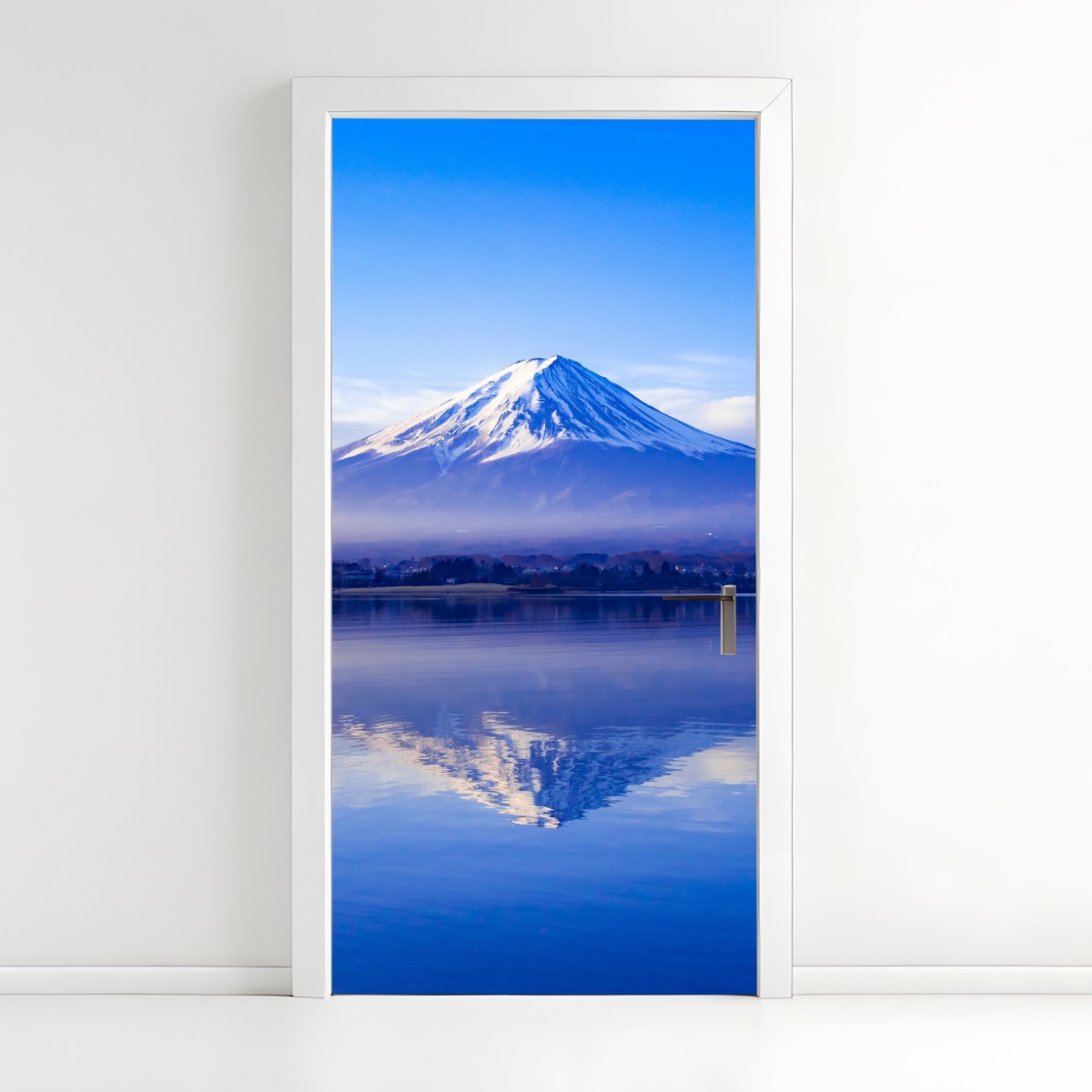 Door sticker Mount Fuji morning reflection over calm lake