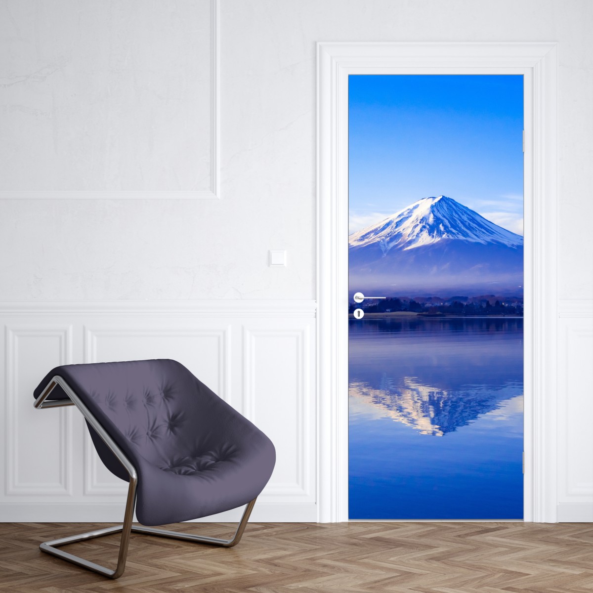 Naklejka na drzwi Góra Fuji poranne odbicie nad jeziorem – Wallissimo® Naklejka na drzwi Góra Fuji poranne odbicie nad jeziorem – Wallissimo®
