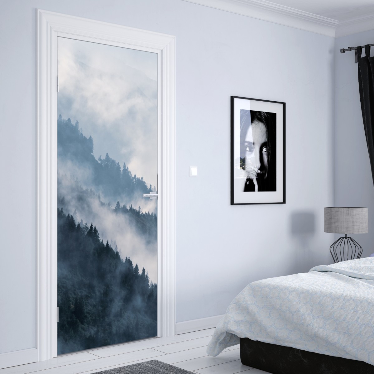 Naklejka na drzwi mglista górska panorama – Wallissimo® Naklejka na drzwi mglista górska panorama – Wallissimo®