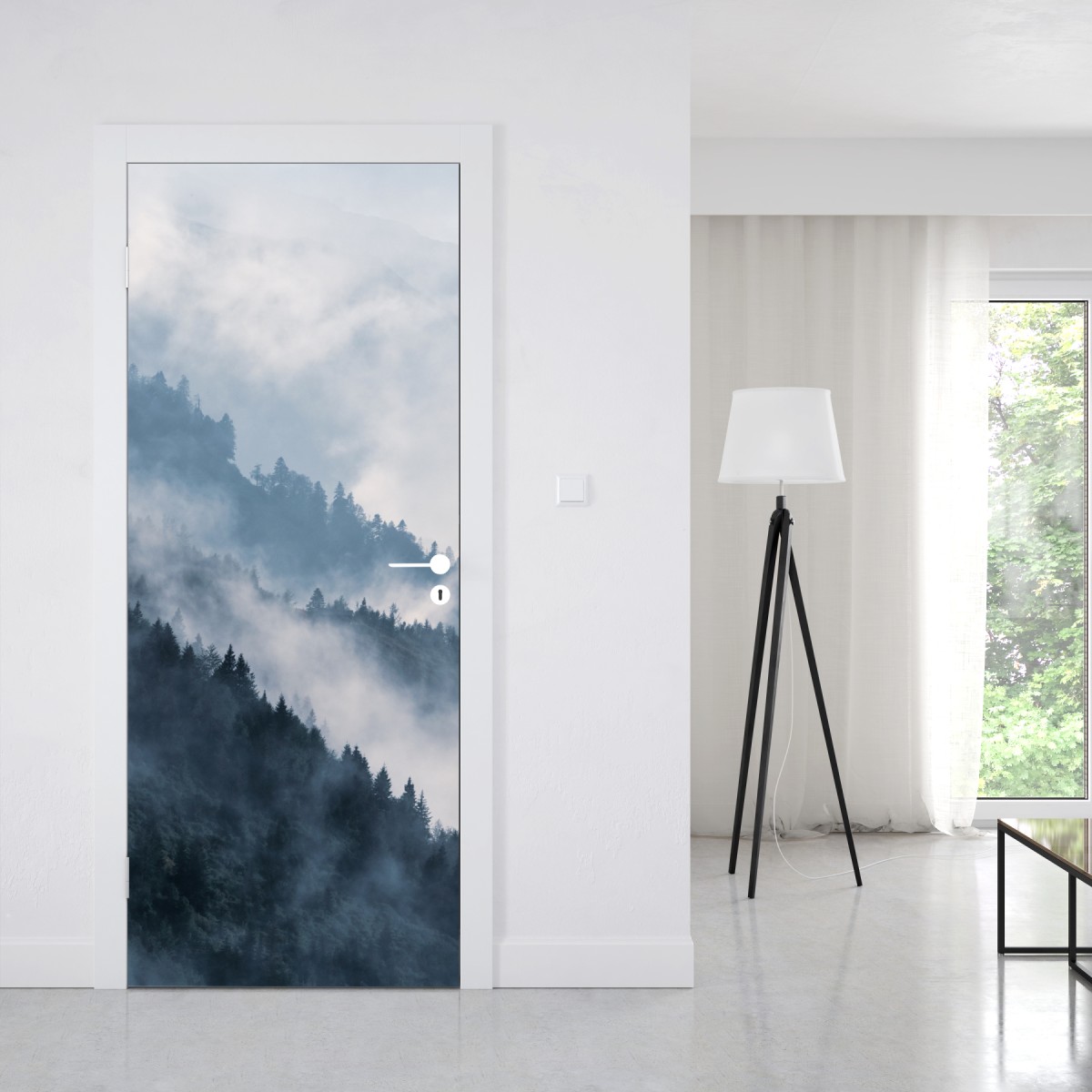 Naklejka na drzwi mglista górska panorama – Wallissimo® Naklejka na drzwi mglista górska panorama – Wallissimo®