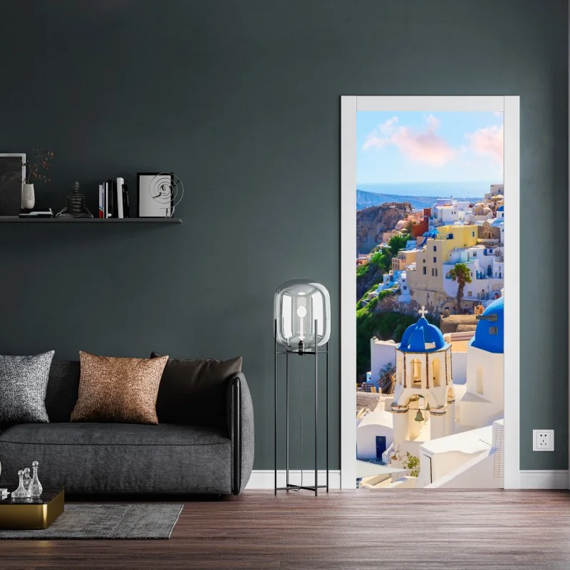 Naklejka na drzwi niebiesko-złote abstrakcyjne bąbelki – Wallissimo®