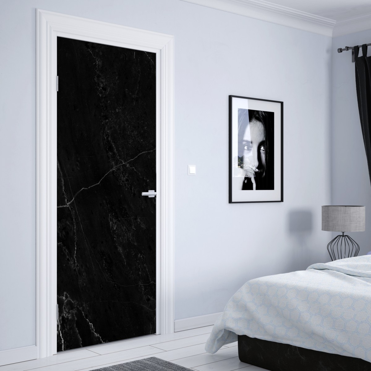 Naklejka na drzwi czarny marmur z białymi żyłkami – Wallissimo® Naklejka na drzwi czarny marmur z białymi żyłkami – Wallissimo®