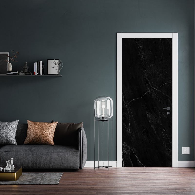 Naklejka na drzwi czarny marmur z białymi żyłkami – Wallissimo® Naklejka na drzwi czarny marmur z białymi żyłkami – Wallissimo®