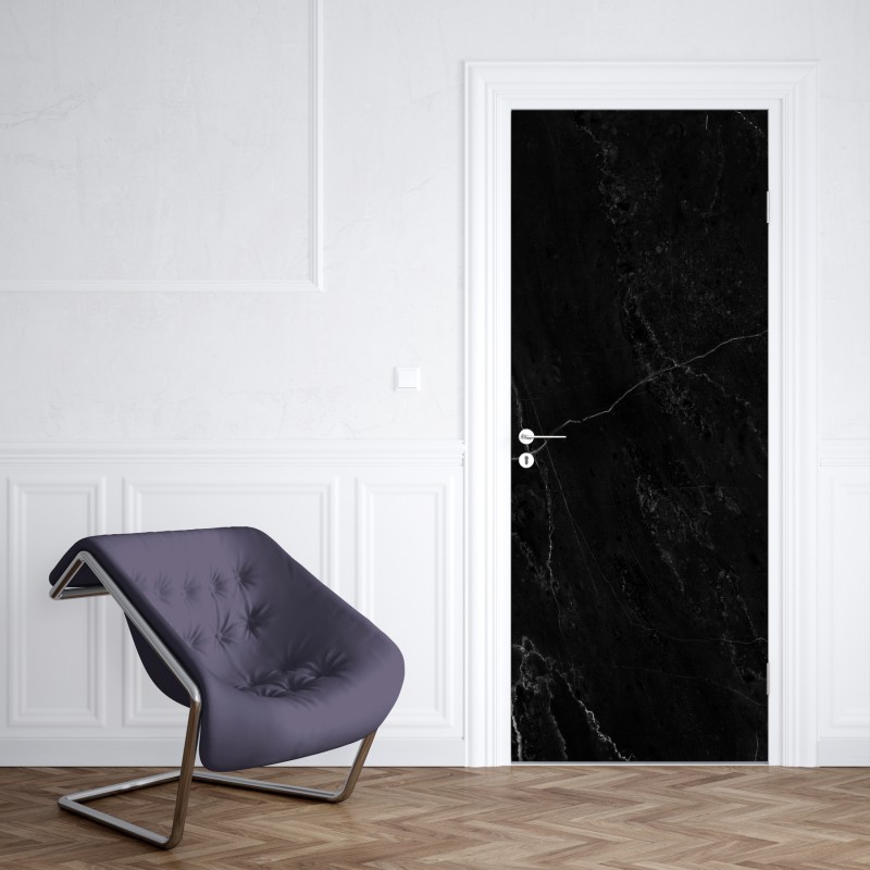 Naklejka na drzwi czarny marmur z białymi żyłkami – Wallissimo® Naklejka na drzwi czarny marmur z białymi żyłkami – Wallissimo®