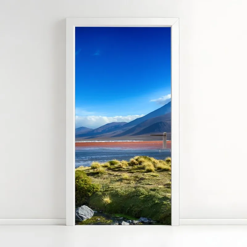 Naklejka na drzwi tropikalny zachód słońca z palmami – Wallissimo®