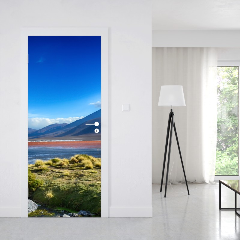 Naklejka na drzwi tropikalny zachód słońca z palmami – Wallissimo®