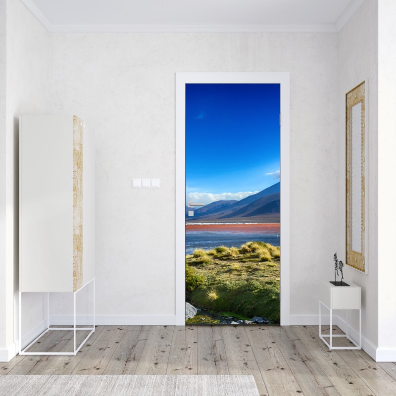 Naklejka na drzwi spokojna laguna górska – Wallissimo® Naklejka na drzwi spokojna laguna górska – Wallissimo®
