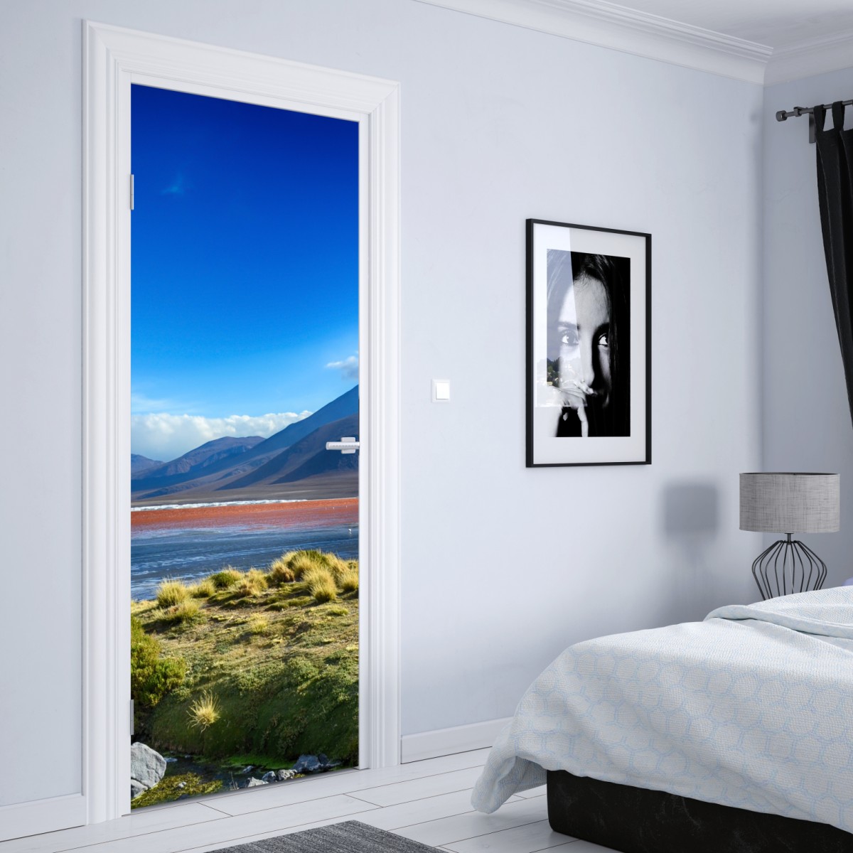 Naklejka na drzwi spokojna laguna górska – Wallissimo® Naklejka na drzwi spokojna laguna górska – Wallissimo®