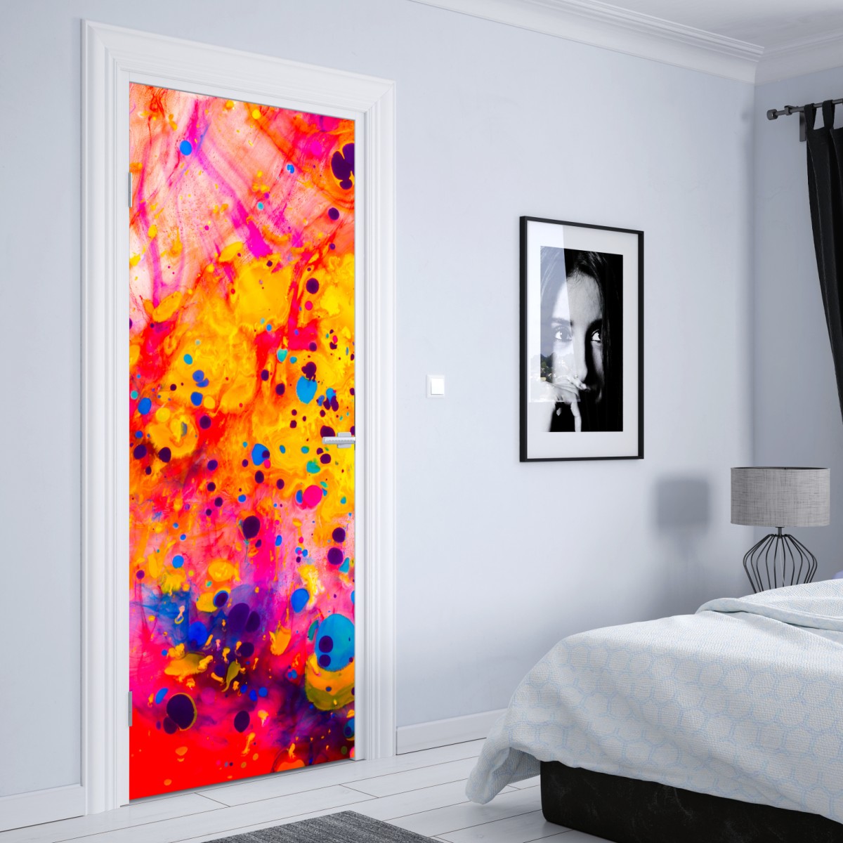 Naklejka na drzwi marmurkowanie ebru w żywych kolorach – Wallissimo® Naklejka na drzwi marmurkowanie ebru w żywych kolorach – Wallissimo®