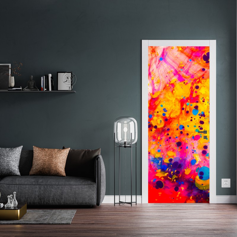 Naklejka na drzwi marmurkowanie ebru w żywych kolorach – Wallissimo® Naklejka na drzwi marmurkowanie ebru w żywych kolorach – Wallissimo®