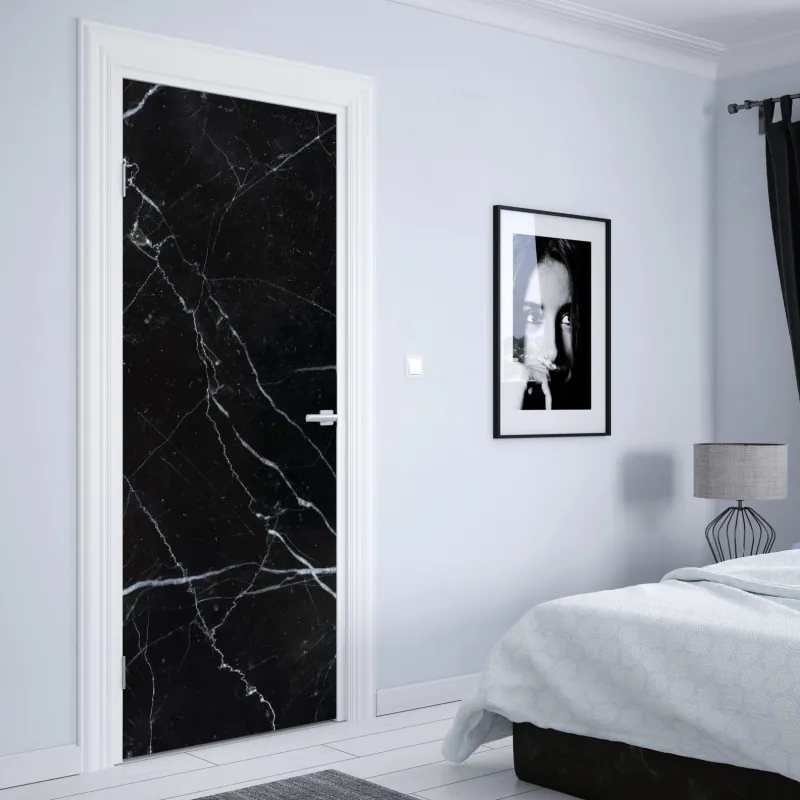 Naklejka na drzwi turkusowo-złota abstrakcyjna marmurkowa faktura – Wallissimo®