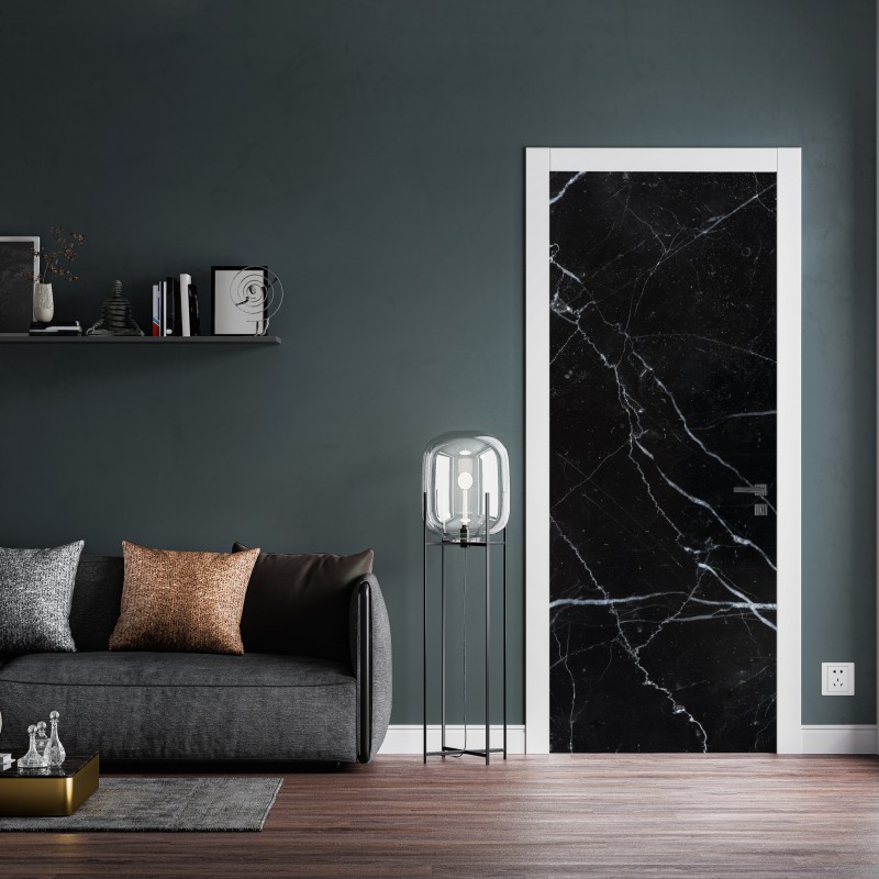 Naklejka na drzwi czarny marmur marquina do nowoczesnych wnętrz – Wallissimo® Naklejka na drzwi czarny marmur marquina do nowoczesnych wnętrz – Wallissimo®