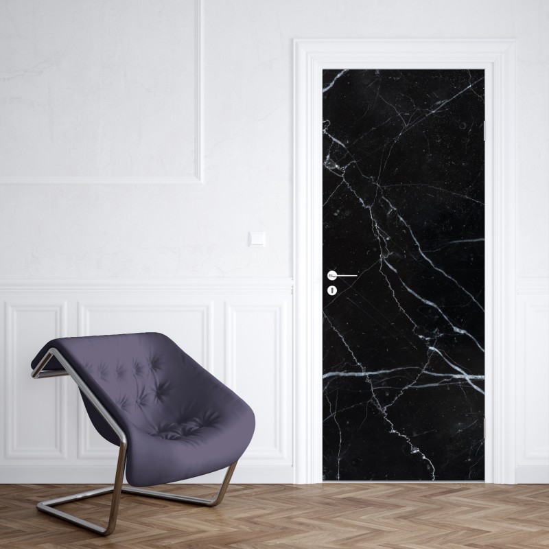 Naklejka na drzwi czarny marmur marquina do nowoczesnych wnętrz – Wallissimo® Naklejka na drzwi czarny marmur marquina do nowoczesnych wnętrz – Wallissimo®