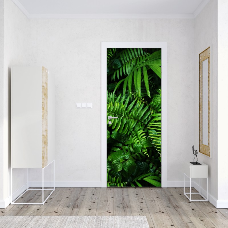 Naklejka na drzwi bujne tropikalne liście paproci – Wallissimo® Naklejka na drzwi bujne tropikalne liście paproci – Wallissimo®