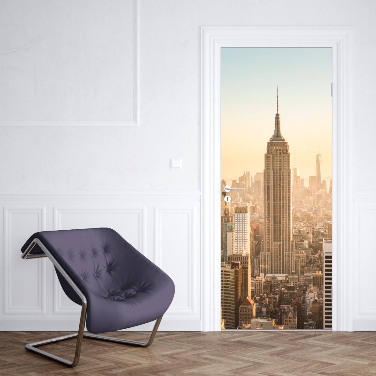 Naklejka na drzwi panorama Nowego Jorku o złotej porze – Wallissimo® Naklejka na drzwi panorama Nowego Jorku o złotej porze – Wallissimo®