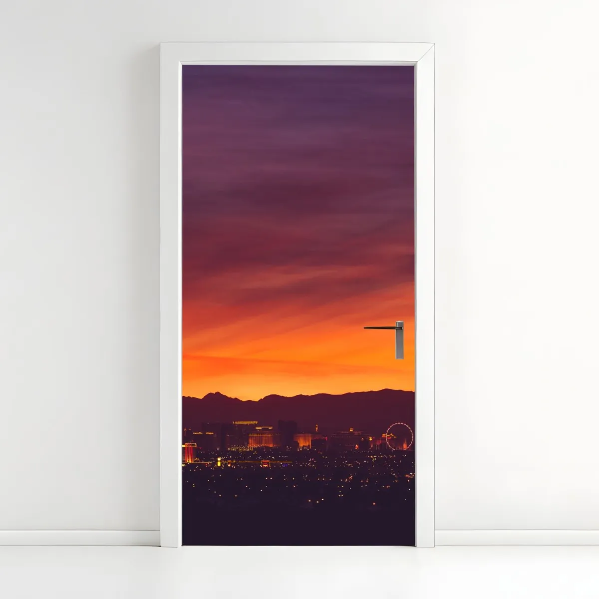 Naklejka na drzwi Las Vegas zachód słońca panorama miasta – Wallissimo® Naklejka na drzwi Las Vegas zachód słońca panorama miasta – Wallissimo®