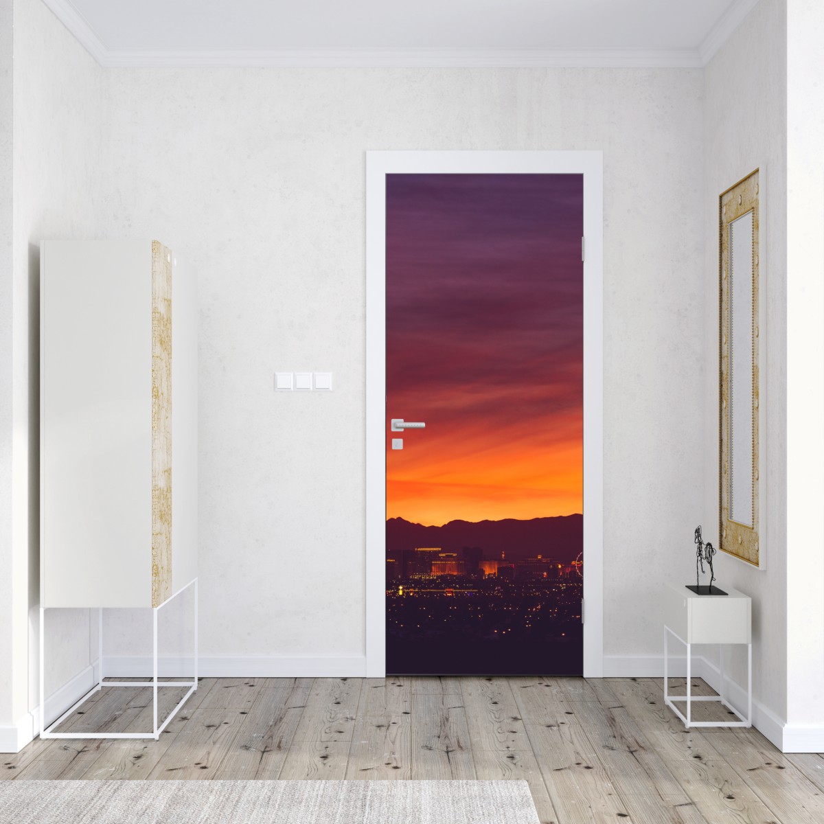 Naklejka na drzwi Las Vegas zachód słońca panorama miasta – Wallissimo® Naklejka na drzwi Las Vegas zachód słońca panorama miasta – Wallissimo®