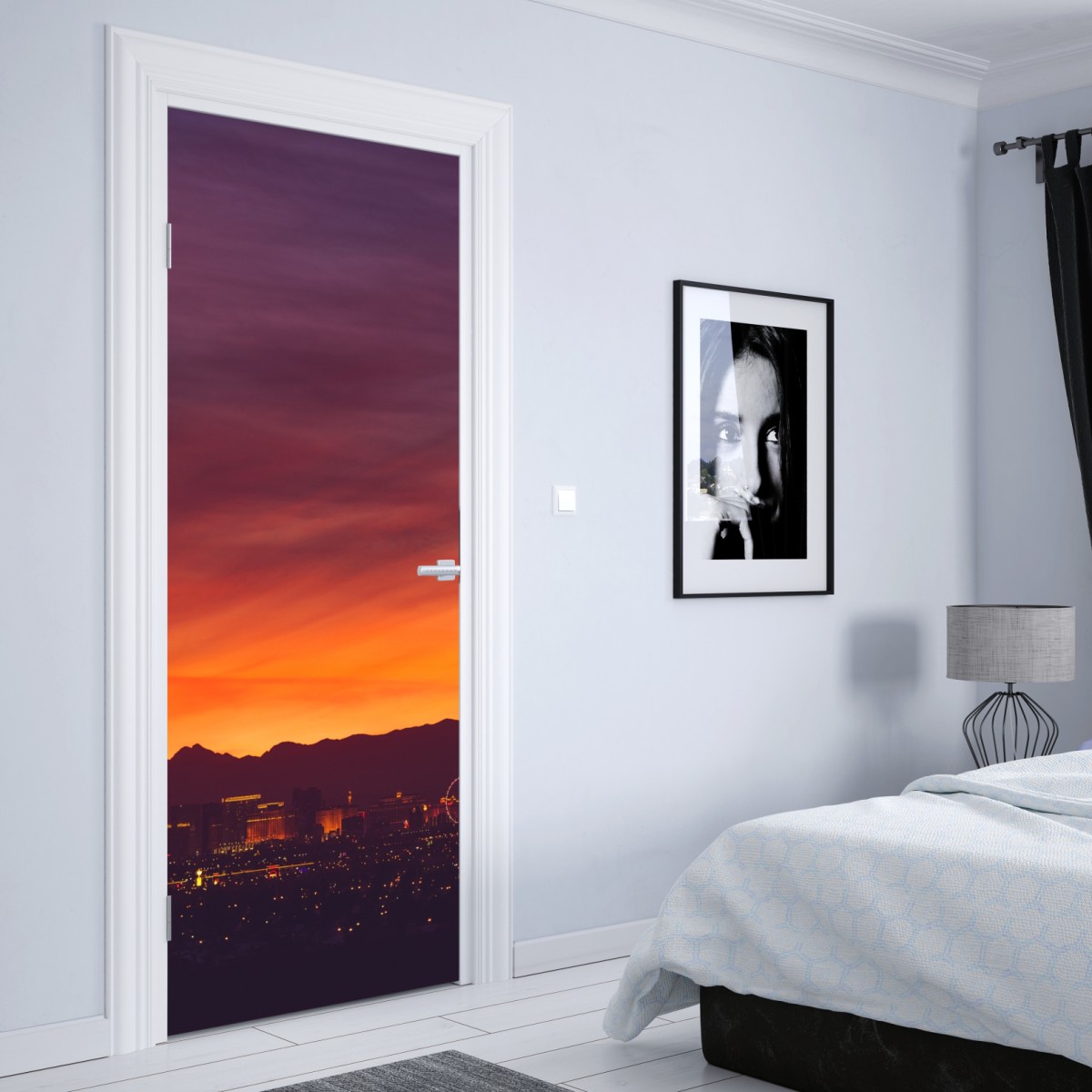 Naklejka na drzwi Las Vegas zachód słońca panorama miasta – Wallissimo® Naklejka na drzwi Las Vegas zachód słońca panorama miasta – Wallissimo®