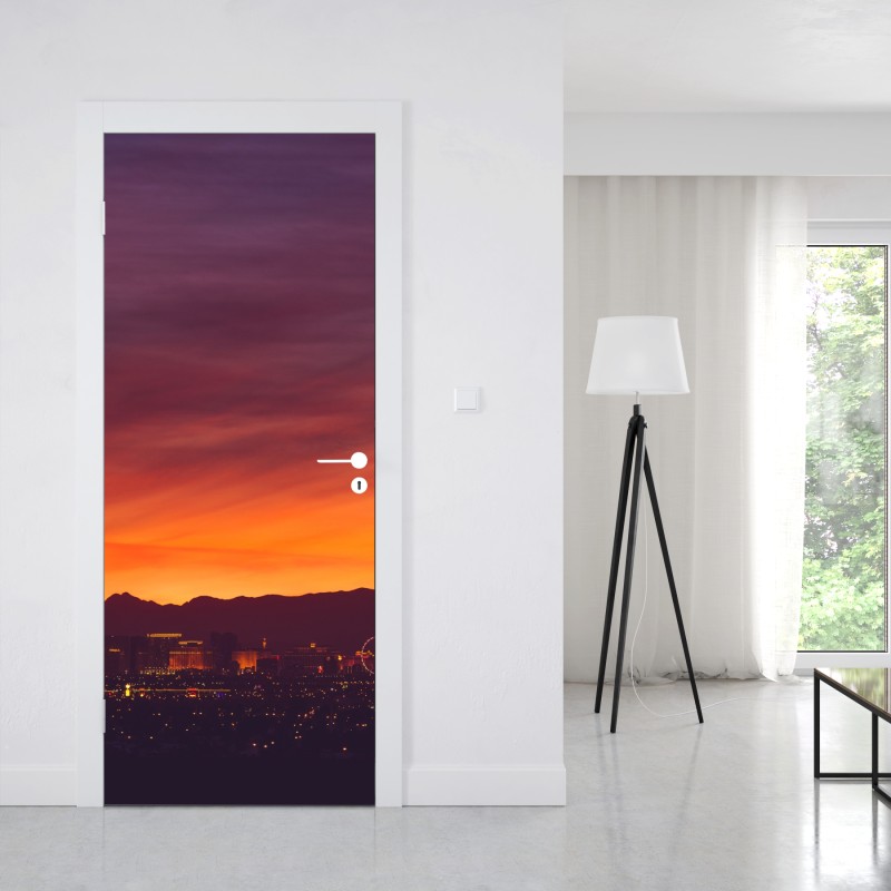 Naklejka na drzwi Las Vegas zachód słońca panorama miasta – Wallissimo® Naklejka na drzwi Las Vegas zachód słońca panorama miasta – Wallissimo®