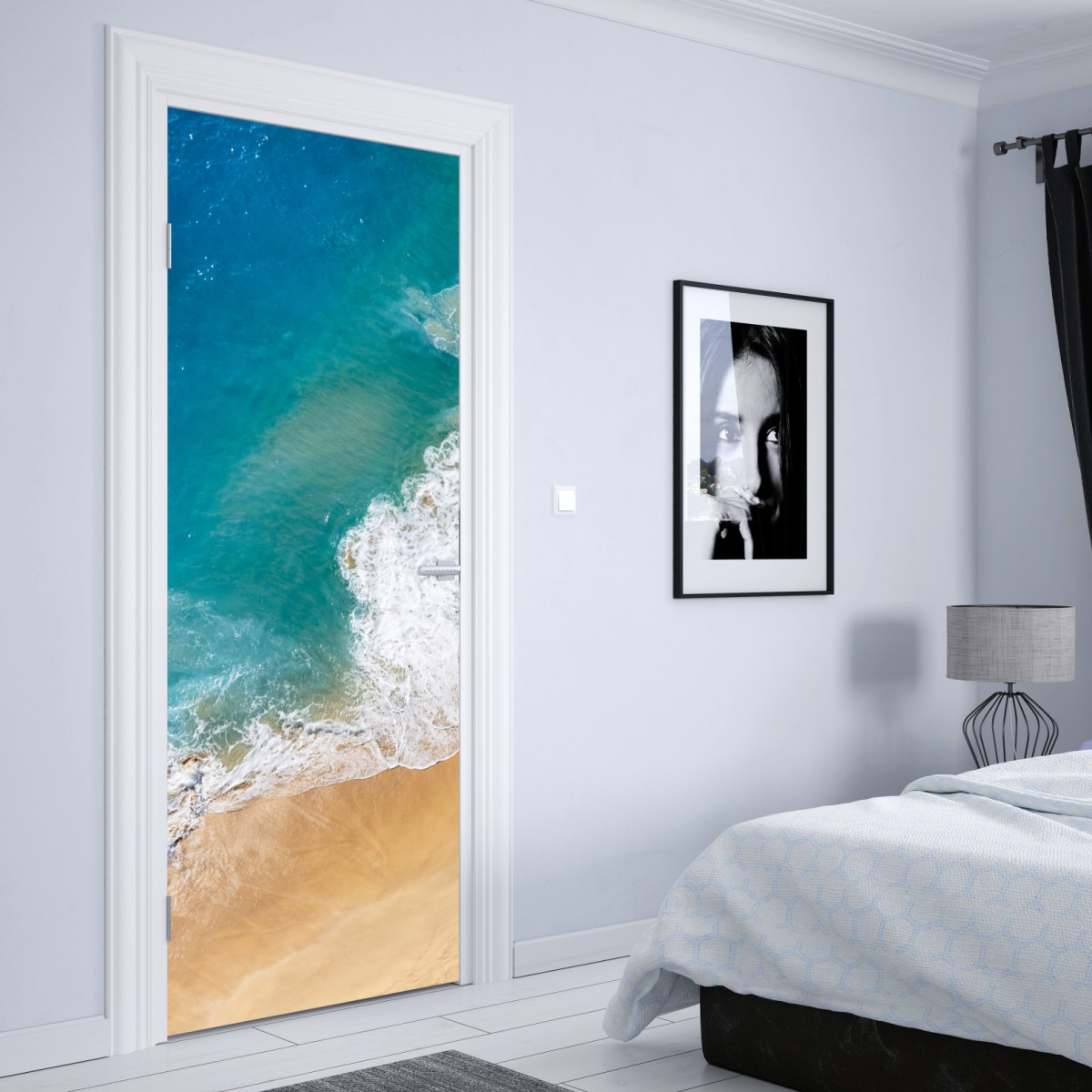 Naklejka na drzwi widok lotniczy turkusowej plaży – Wallissimo® Naklejka na drzwi widok lotniczy turkusowej plaży – Wallissimo®