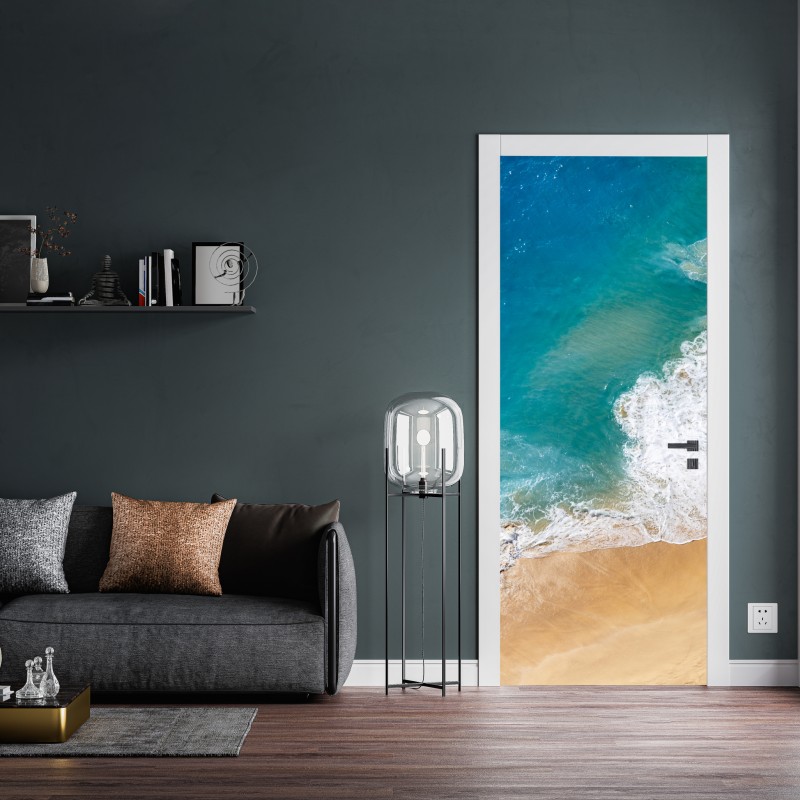 Naklejka na drzwi widok lotniczy turkusowej plaży – Wallissimo® Naklejka na drzwi widok lotniczy turkusowej plaży – Wallissimo®