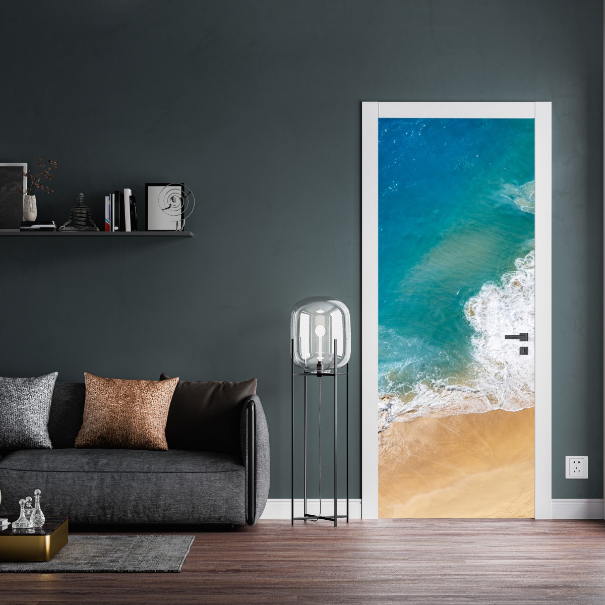 Naklejka na drzwi widok lotniczy turkusowej plaży – Wallissimo® Naklejka na drzwi widok lotniczy turkusowej plaży – Wallissimo®