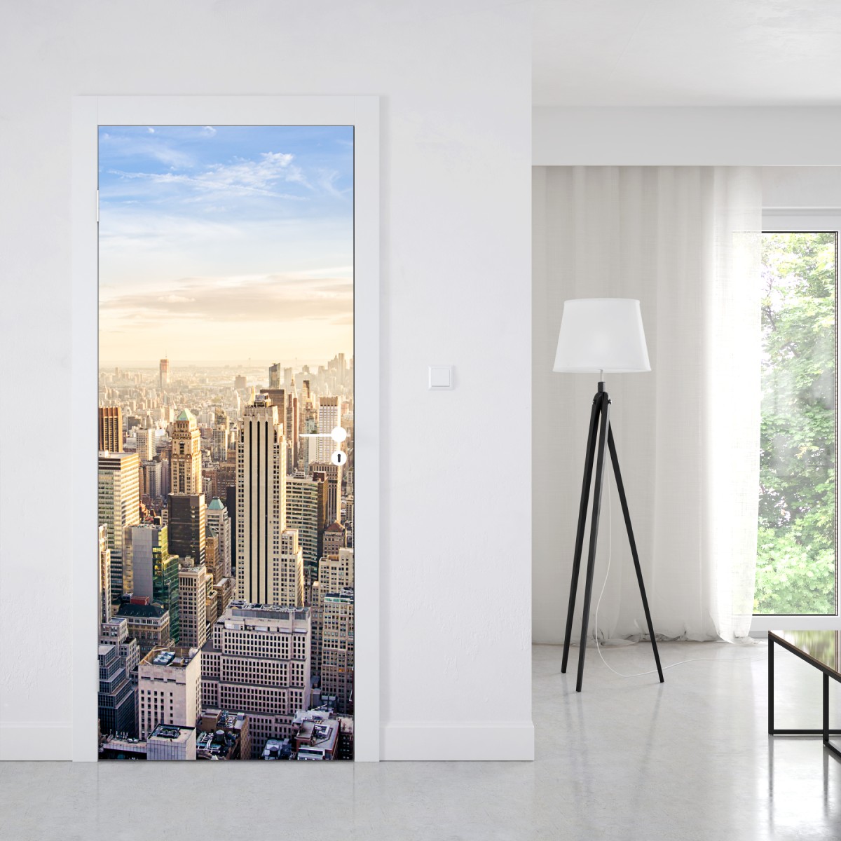 Naklejka na drzwi panorama Nowego Jorku o wschodzie słońca – Wallissimo® Naklejka na drzwi panorama Nowego Jorku o wschodzie słońca – Wallissimo®
