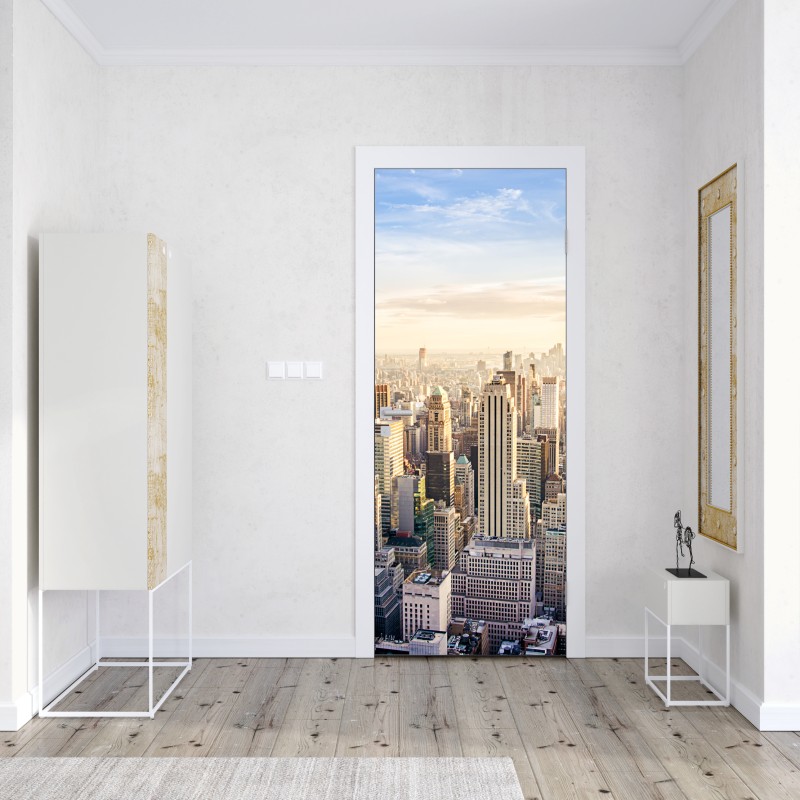 Naklejka na drzwi panorama Nowego Jorku o wschodzie słońca – Wallissimo® Naklejka na drzwi panorama Nowego Jorku o wschodzie słońca – Wallissimo®