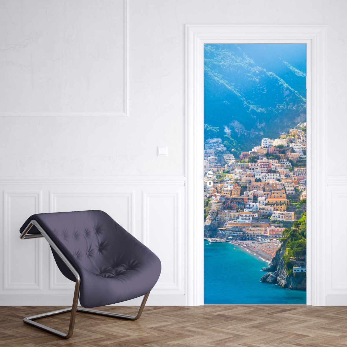 Naklejka na drzwi Positano: kolorowa wioska na wybrzeżu Amalfi – Wallissimo® Naklejka na drzwi Positano: kolorowa wioska na wybrzeżu Amalfi – Wallissimo®