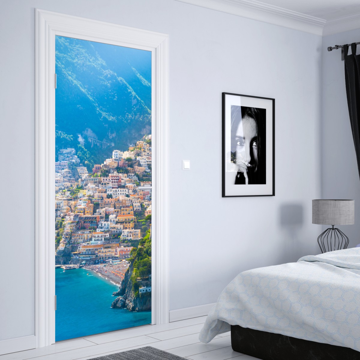 Naklejka na drzwi Positano: kolorowa wioska na wybrzeżu Amalfi – Wallissimo® Naklejka na drzwi Positano: kolorowa wioska na wybrzeżu Amalfi – Wallissimo®