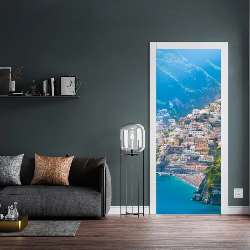 Naklejka na drzwi Positano: kolorowa wioska na wybrzeżu Amalfi – Wallissimo® Naklejka na drzwi Positano: kolorowa wioska na wybrzeżu Amalfi – Wallissimo®