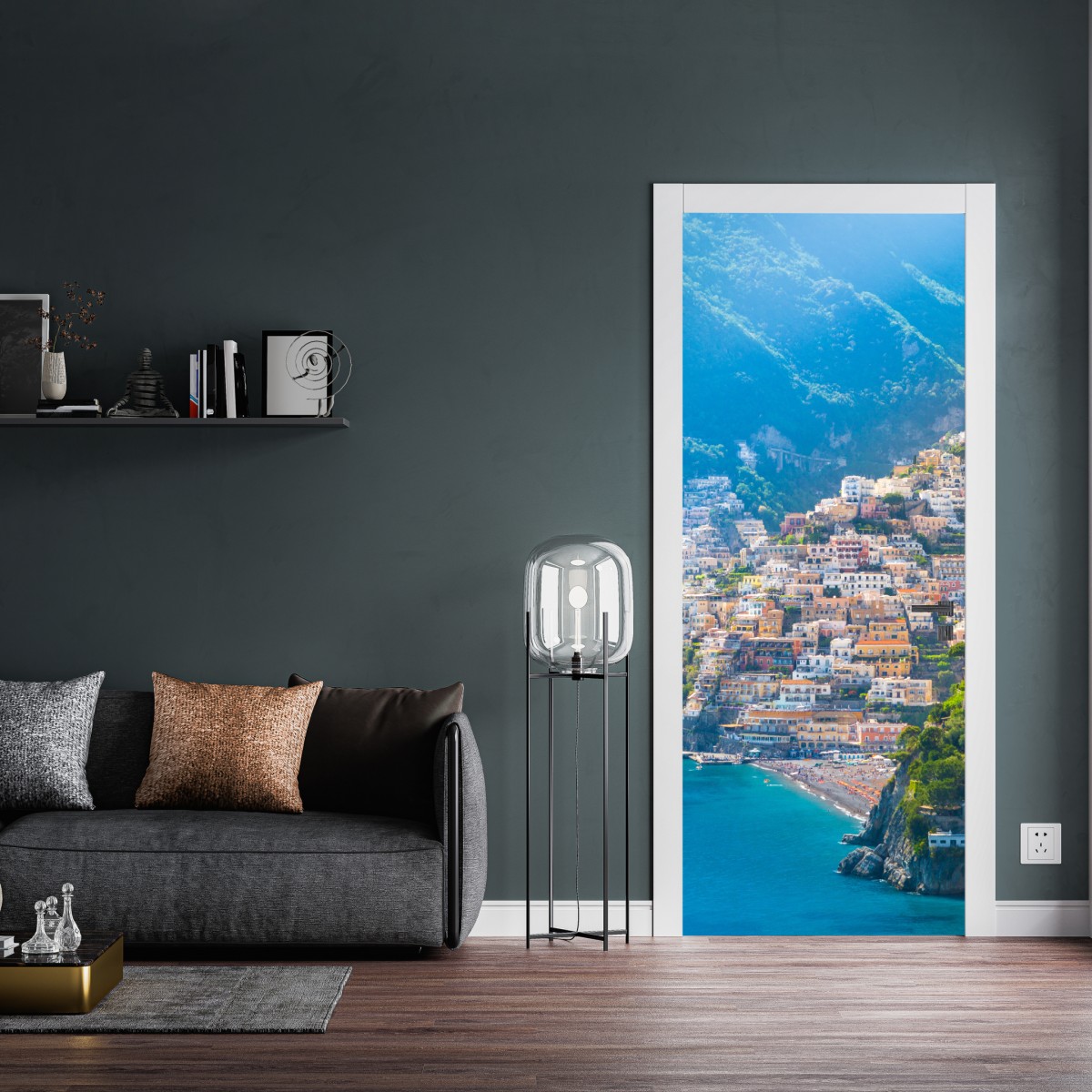 Naklejka na drzwi Positano: kolorowa wioska na wybrzeżu Amalfi – Wallissimo® Naklejka na drzwi Positano: kolorowa wioska na wybrzeżu Amalfi – Wallissimo®