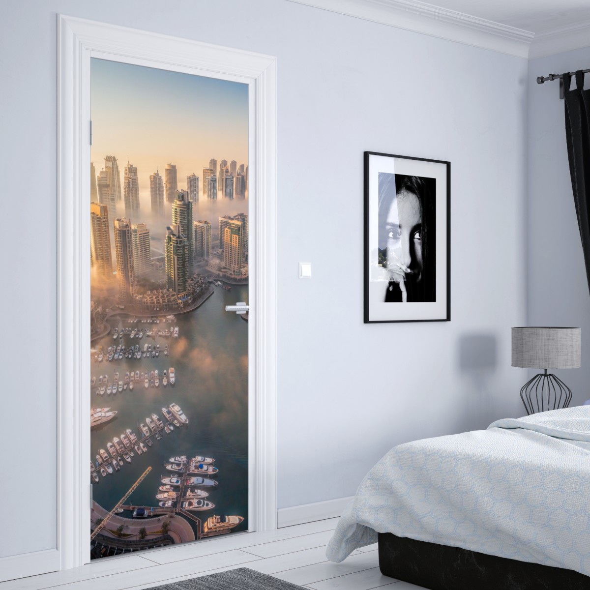 Naklejka na drzwi Dubaj marina zachód słońca – Wallissimo® Naklejka na drzwi Dubaj marina zachód słońca – Wallissimo®